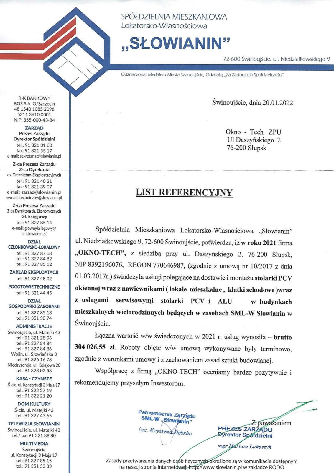 Referencje- SM Słowianin ( 2021 )- PCV i ALU_1